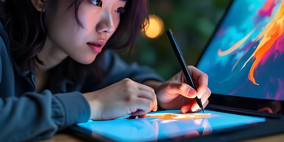 タブレットにペンで描く様子